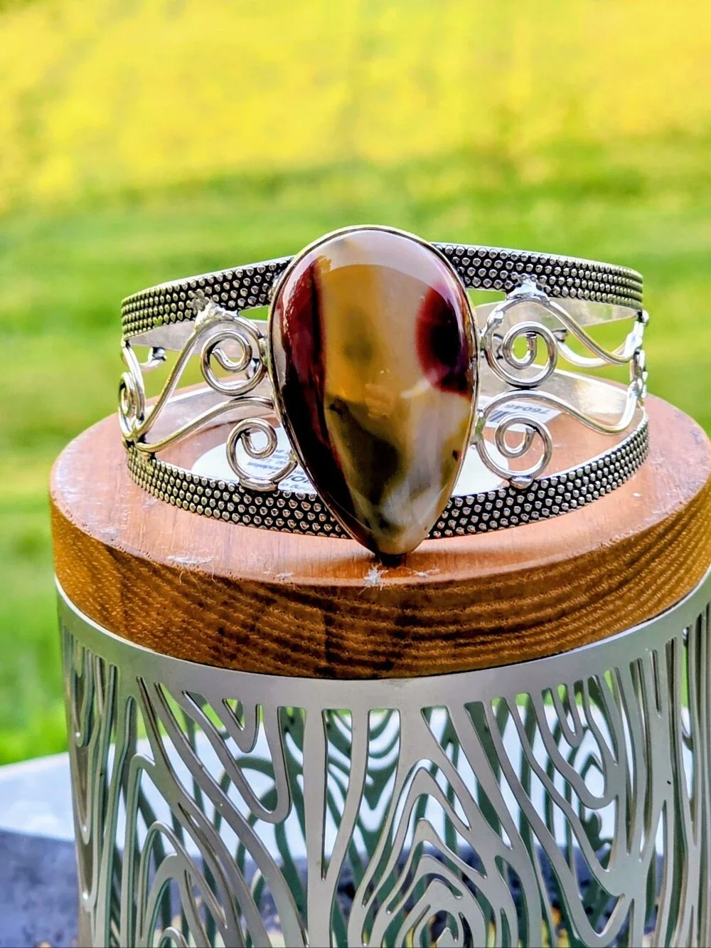 Mookaite Gemstone Cuff Bracelet In 925 Sterling Silver (Adjustable)